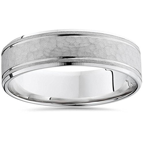 P3 POMPEII3 Pompeii Mens Hammered 14K White Gold Comfort Fit Ring Band New - Size 5