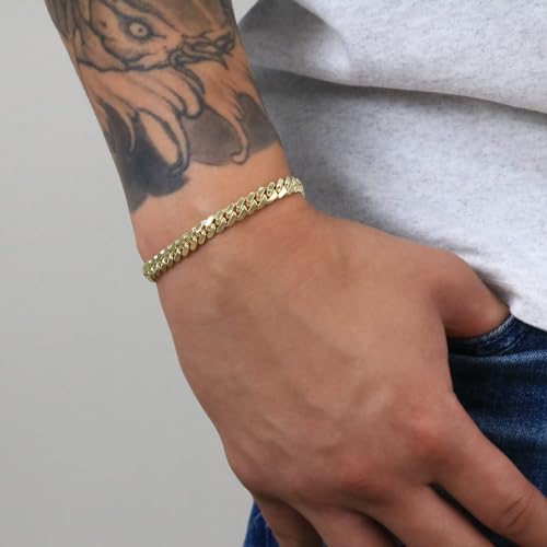 Nuragold 10K Real Yellow Gold Solid Miami Cuban Link Chain Italian Bracelet - 7.5",6mm