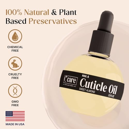 C CARE Sweet Almond Cuticle Oil for Nails, 2.5 oz – Overnight Cuticle Repair Oil for Dry Cuticles, Nail Strengthener & Moisturizer, Includes Dropper & Brush