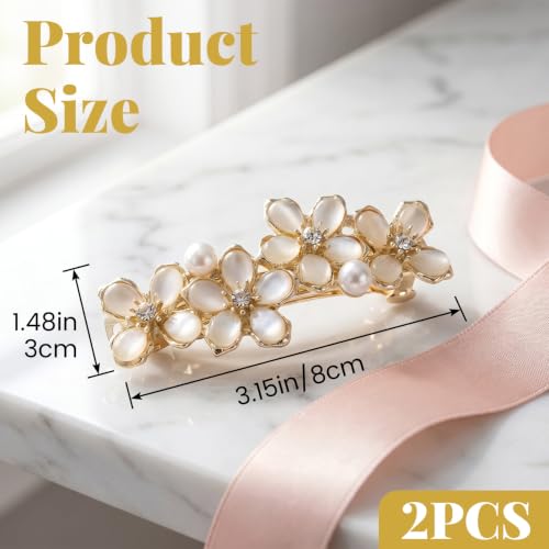 HINZIC 2PCS Flower Hair Barrettes, Gold Plated Floral Hair Clips for Women