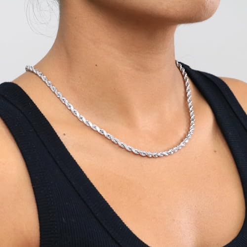 Nuragold 10K Real White Gold Solid Rope Chain Diamond Cut Necklace 1mm- 6mm - 20",4mm