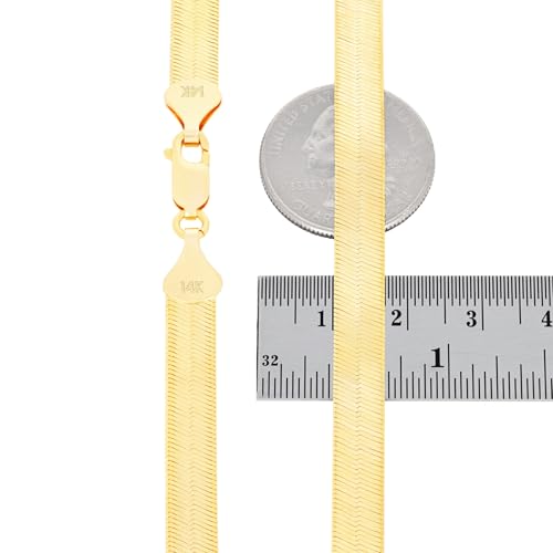 Nuragold 14k Real Yellow Gold Herringbone 7mm Chain Flexible Necklace - 16"