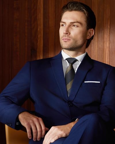 WULFUL Men's 2 Piece Suits Slim Fit Two Button Blazer Jacket Pants Set for Party,Wedding and Business Navy