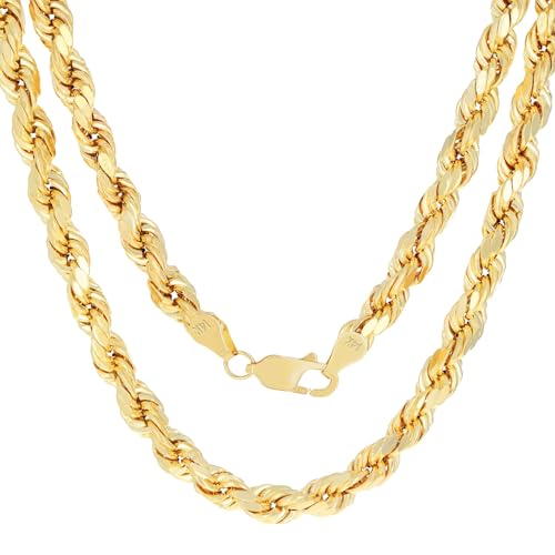 Nuragold 14k Real Yellow Gold Rope Chain Diamond Cut Mens Necklace - 8mm - 22"