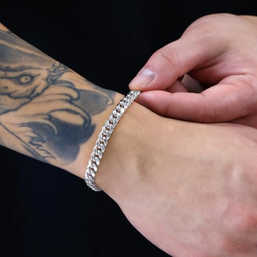 Nuragold 10k Real White Gold Miami Cuban Link 6.5mm Chain Mens Bracelet - 8"