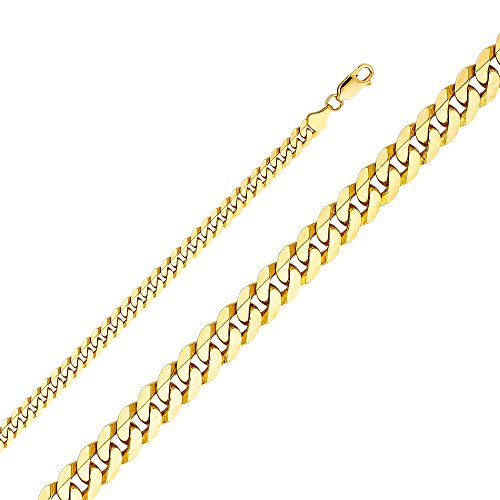 14k REAL Yellow Gold Solid Men's 6mm Flat Cuban Bevellet Chain Bracelet with Lobster Claw Clasp - 8.5"