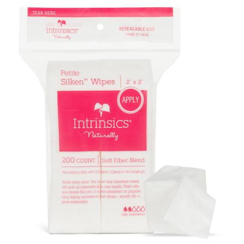 Intrinsics Petite Silken 2x2 Esthetic Wipes (200 Count) | 4-Ply Premium Lint-Free Facial Wipes & Cotton Pads for Face | Low-Absorbency Face Pads for Toner & Makeup Removal