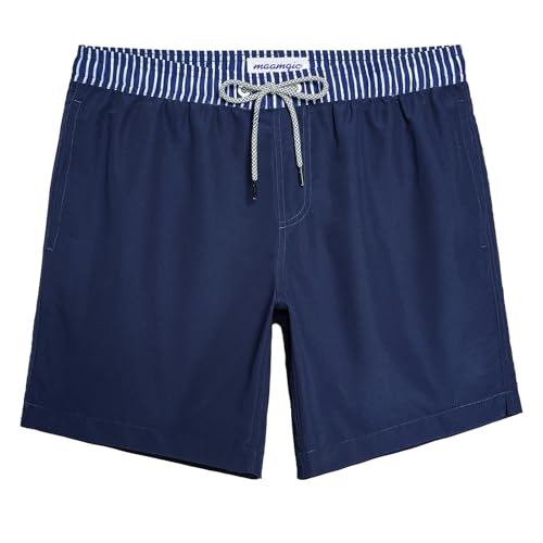 MaaMgic Mens Quick Dry Solid Swim Trunks with Mesh Lining Swimwear Bathing Suits,Navy-glm005,Large