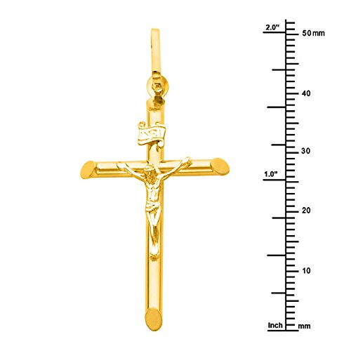 The World Jewelry Center 14k Real Yellow Gold Crucifix Cross Pendant with 1mm Braided Square Wheat Chain Necklace - 20"
