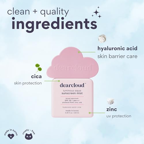 dearcloud Sun Mist SPF 30 – Cica & Hyaluronic Acid Spray (3.38 oz)