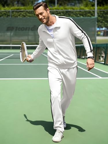 JMIERR Men's Sweatsuits Tracksuits 2 Piece Loungewear Sweat Suit Full Zip Jacket and Joggers Jogging Warm Up Sets Matching Sets Essentials Clothing, L, White