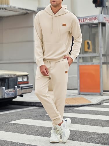 JMIERR Mens Tracksuits 2 Piece Sweatpants Set Airport Outfits Long Sleeve Hoodie Sweatshirt & Joggers Sweatpants, Fall Tracksuit Sweatsuits Matching Lounge Sets, X-Large, Beige
