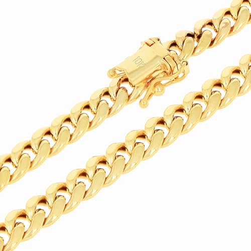 Nuragold 10k Real Yellow Gold Miami Cuban Lightweight Link 5.7mm Chain Bracelet (7"-9") Italian Jewelry for Men & Women - 7"