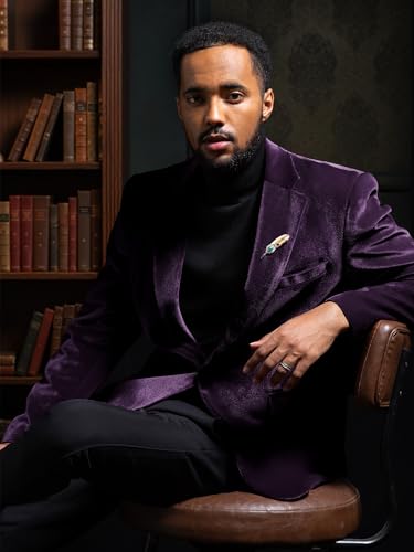 WEEN CHARM Velvet Blazer for Men Slim Fit One Button Sport Coat Tuxedo Jacket for Prom Wedding Party Dinner Purple