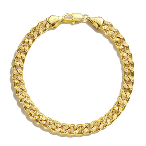 Porment 6.5mm 14K Gold Cuban Bracelets for Men & Women Dainty Stackable Cuban Link Chain for Men Fashion Simple Bracelet Non-tarnish Gold Jewelry Unisex Gift Lifetime Quality