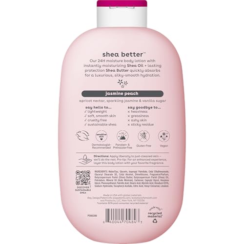 eos Shea Better Body Lotion Jasmine Peach, 24-Hour Moisture Skin Care, Lightweight & Non-Greasy, Natural Shea, Vegan, 16 fl oz
