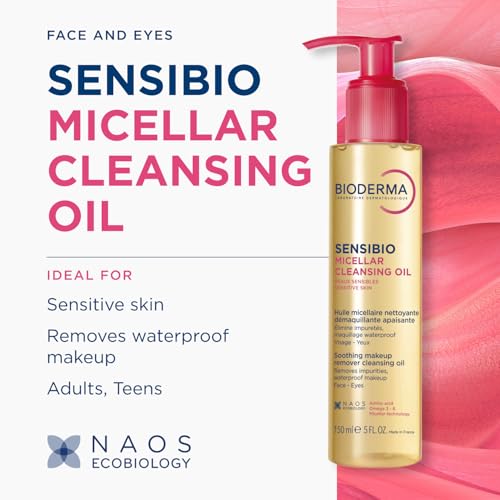 Bioderma Sensibio Micellar Cleansing Oil, 1st Ecobiological Micellar Formula Gentle Face Cleanser That Deeply Cleanses, Soothes & Nourishes Skin with Oil-to-Milk Texture, Fragrance-Free, 5 Fl Oz