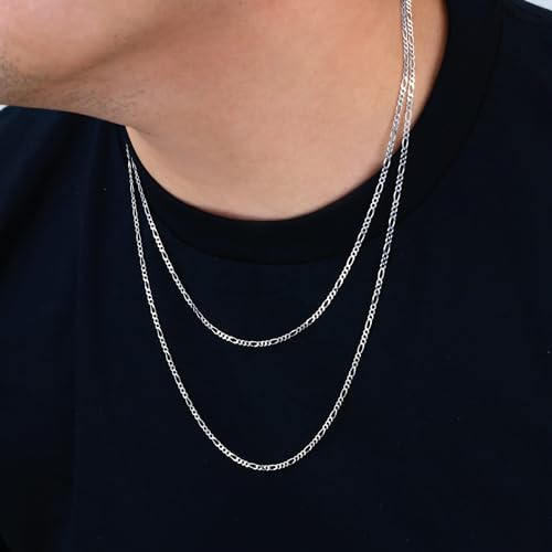Nuragold 14K Real White Gold Figaro Solid Italian Link Chain Necklace - 24",2.25mm