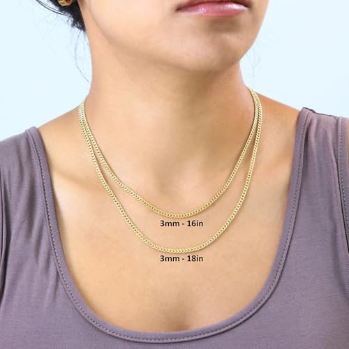 Nuragold 14k Real Yellow Gold Miami Cuban Lightweight Link 3mm Chain Necklace (16"-30") Italian Jewelry for Men & Women - 22"