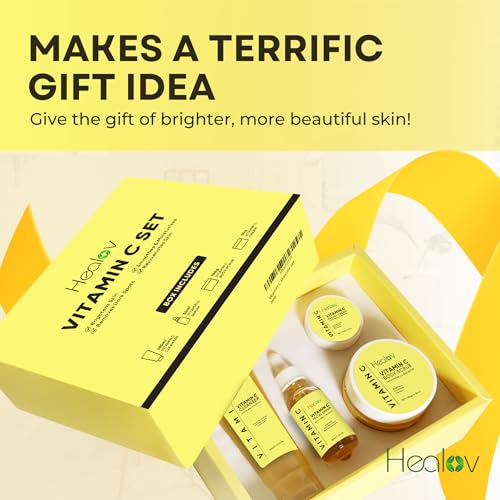 Vitamin C Skincare Set – Hydrating Facial Cleanser, Exfoliating Body Scrub, Face Cream & Anti Aging Serum – Vit C Reduces Dullness, Fine Lines, Wrinkles, Dark Circles – Travel Kit for Youthful Skin