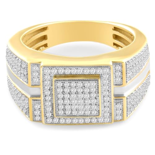 P3 POMPEII3 Pompeii Men's 1/4 CT. T.W. Diamond Micro Cluster Square Stepped Ring in 10K Yellow Gold - Size 11
