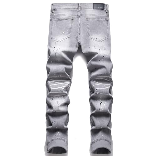 AITITIA Men's Ripped Regular Fit Stretch Jeans (40, 6620 Grey)