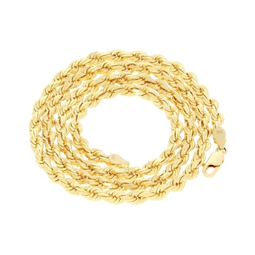 Nuragold 14k Real Yellow Gold Rope Chain 5mm Solid Diamond Cut Men Necklace - 22"