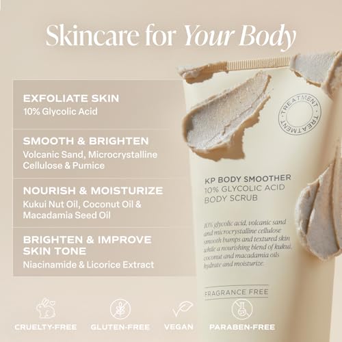 Saltair KP Body Scrub. 10% Glycolic Acid Treatment with Volcanic Sand and Plant Moisturizers. Fragrance-Free Physical Chemical Exfoliator. Exfoliating Body Scrubber for Rough Bumpy Skin, 10oz.