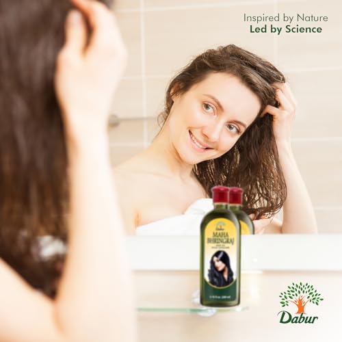 Dabur Maha Bhringraj Herbal Ayurvedic Hair Oil – Infused with Bhringraj Oil for Scalp Nourishment, Soft and Manageable Strands – Oils for Hair and Scalp Massage – 200ML (6.76 fl oz)