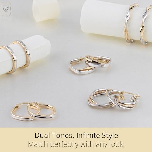Solid 10K Gold Two Tone Earrings | 20mm Twisted Real 10K Gold Hoop Earrings for Women | Hypoallergenic 10 Karat Two Toned Earring for Women by MAX + STONE