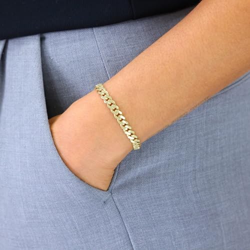 Nuragold 14k Real Yellow Gold Royal Monaco Miami Cuban Link Chain Bracelet - 6mm,8.5"