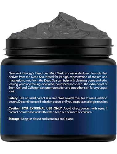 New York Biology Dead Sea Mud Mask for Face, Body | with Stem Cell and Collagen | Spa Quality Pore Refiner for Oily Skin | Natural Skincare for Women, Men | Tighten Skin | 4 oz