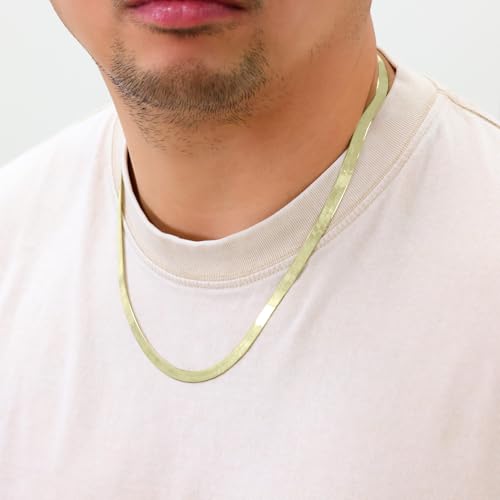 Nuragold 14k Real Yellow Gold Herringbone 6mm Chain Flexible Necklace - 16"