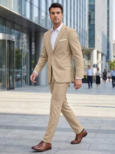 Men Suits Slim Fit 2 Button Men's Suits Solid Champagne Business Suit Blazer Pants for Men Groomsmen Wedding Mens Tuxedo for Prom M