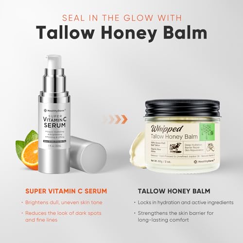 HealthyDerm Super Vitamin C Serum for Women Over 70: Niacinamide, Vitamin C, Hyaluronic Acid, Peptides, Vitamin E, Caffeine, Bakuchiol, Hydrating, Lifting, Face Wrinkle & Age Spots Reduction