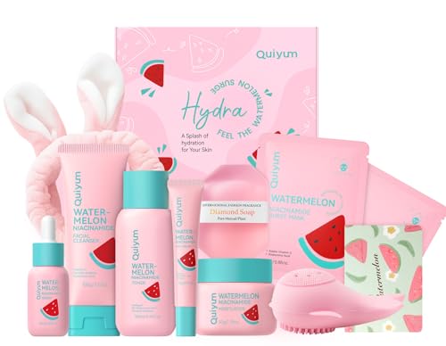 QUIYUM Watermelon & Niacinamide Skincare Set for Women Teens Girls, 10PCS