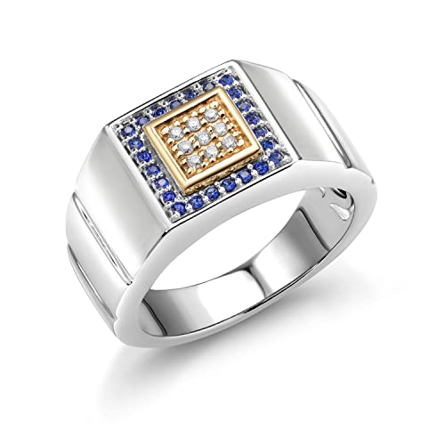 Gem Stone King Men's Ring In 10K Yellow Gold and 925 Sterling Silver 2 Tone Jewelry Gift For Men Dad | Available In Size 9, 10, 11, 12, 13