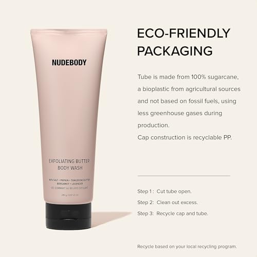 Nudestix Exfoliating Butter Body Wash – 3-in-1 Foaming Cleanser, Body Scrub & Skin Renewing Treatment with Salt, AHA/BHA & Tangerine Butter | Clean, Vegan & Scented with Lavender & Bergamot