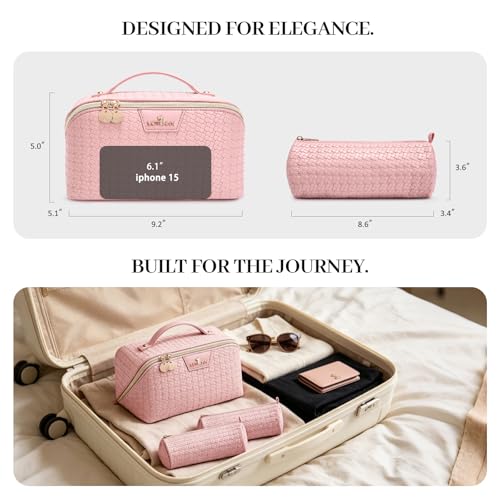 Travel Makeup Bag for Women: 3 Pcs Set Vagen Leather Make up Bag Hand-made