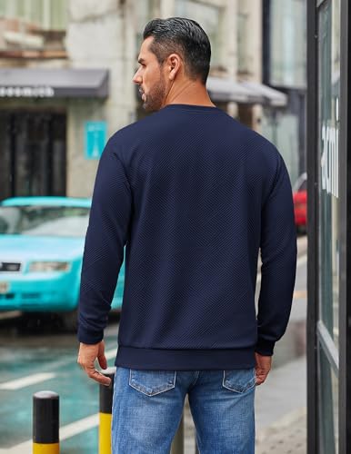 COOFANDY Men's Crewneck Sweatshirts Geometric Texture Casual Long Sleeve Pullovers Solid Color Lightweight Pullover Tops