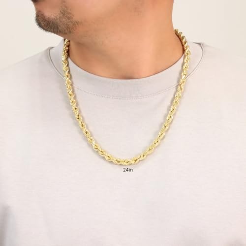 Nuragold 14k Real Yellow Gold Rope Chain Diamond Cut Mens Necklace - 8mm - 22"