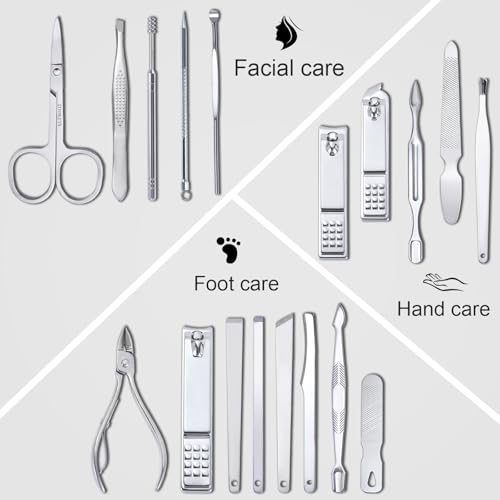 Yougai Manicure Set 18Pcs Stainless Steel Nail Clippers Set with Case Black