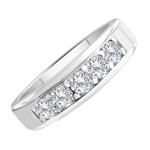 P3 POMPEII3 Pompeii 1 1/2Ct Men's Diamond Wedding Anniversary Ring in 10k Gold Lab Grown Five Stone - Size 7 (G/H,SI2-I1)