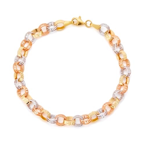 14k Tri Color Gold Fancy Link Bracelet - 7.5"