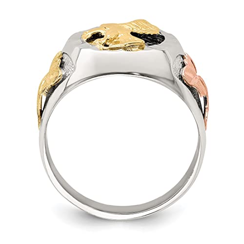 Men's 10k Yellow Gold Eagle and Onyx Ring, Sterling Silver, 12k Green and Rose Gold Black Hills Gold Motif, Size 9