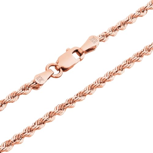 Nuragold 10k Real Rose Gold 2mm Rope Chain Diamond Cut Necklace (16"-30") - 22"
