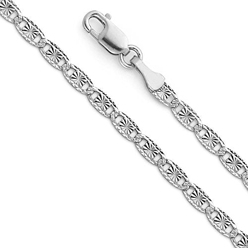 14k REAL White Gold Solid 2.5mm Star/Edge Diamond Cut Chain Bracelet with Lobster Claw Clasp - 7"