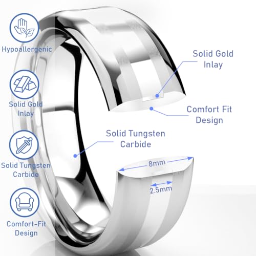 Kobelle 8MM Tungsten Carbide 14K White Gold Inlay Wedding Band Ring Sz 8.0