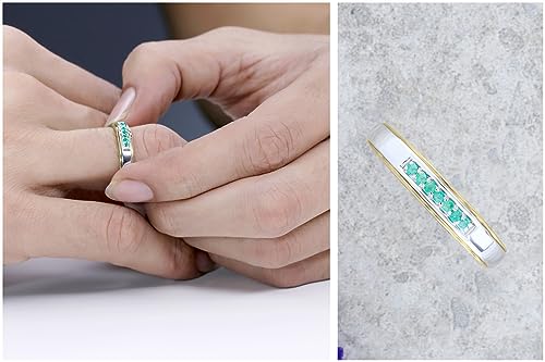 Dazzlingrock Collection Round Emerald Seven Stone Men's Wedding Band in 18K Yellow Gold Plated Sterling Silver Size 10