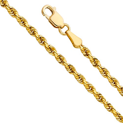 14k REAL Yellow Gold SOLID Men's 4mm Rope Diamond Cut Chain Bracelet with Lobster Claw Clasp - 8.5"